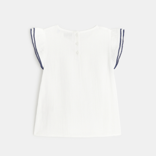 بلوزة من الشاش القطني، باللون الأبيض للفتيات.